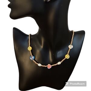 3/$20 Girls Smiley Face Hearts Gold Beaded Necklace